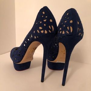 Charlotte Olympia navy blue suede heels